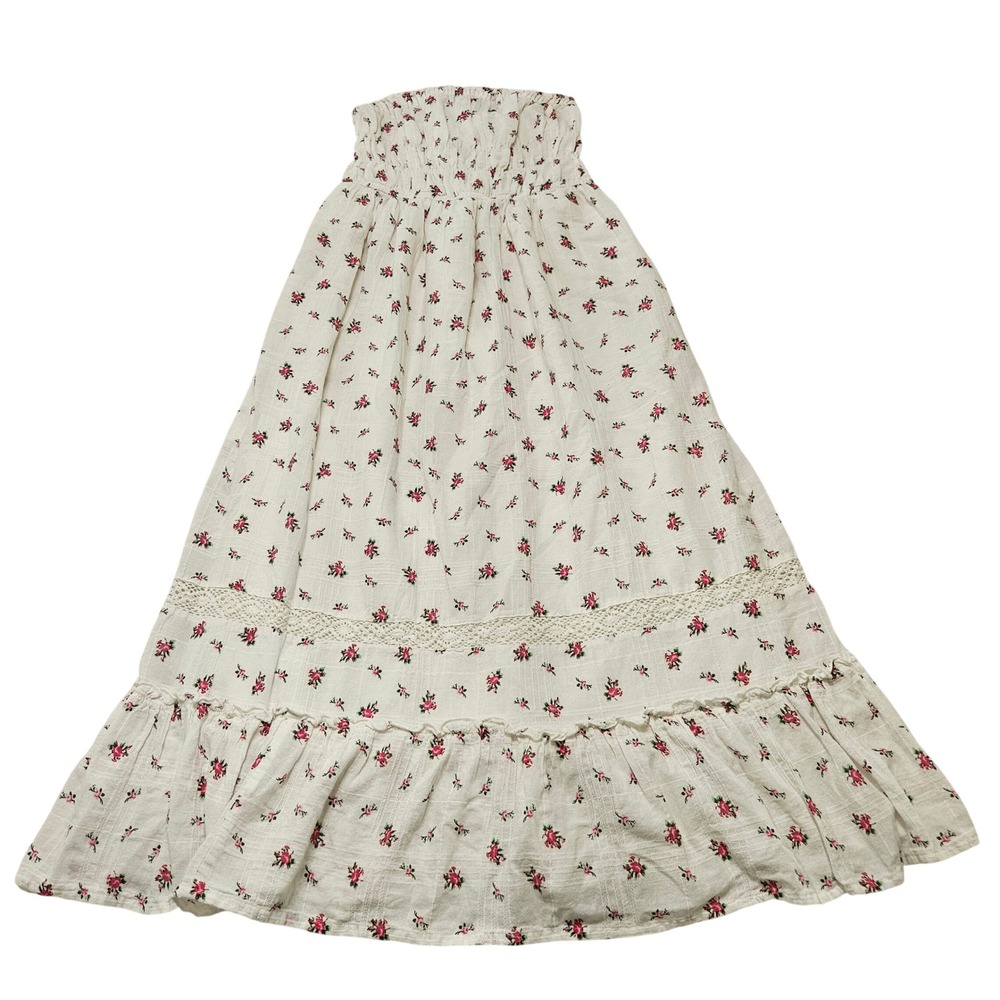 Jessica Simpson Floral Strapless Smocked Cottagecore Tiered Maxi Dress Sz M